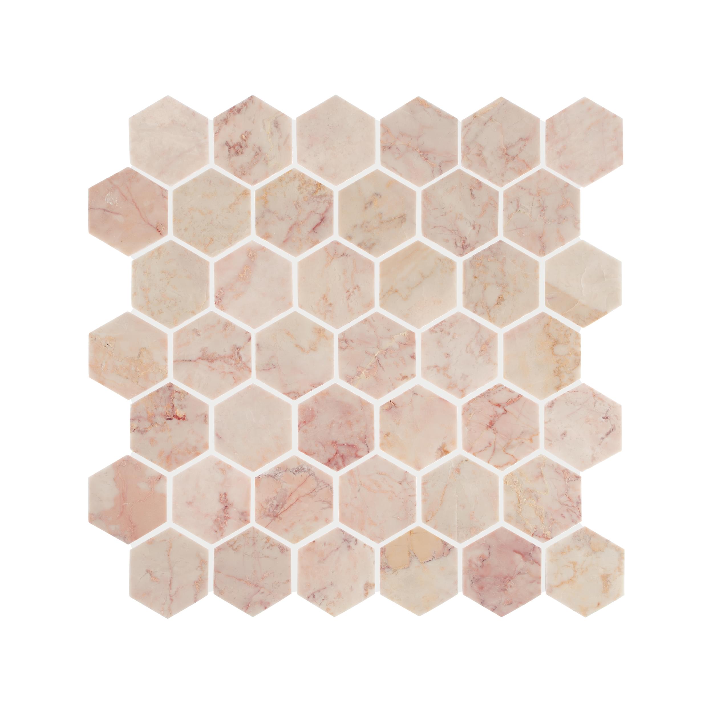 Aegean Pink Large Hexagonal Mosaic Tiles