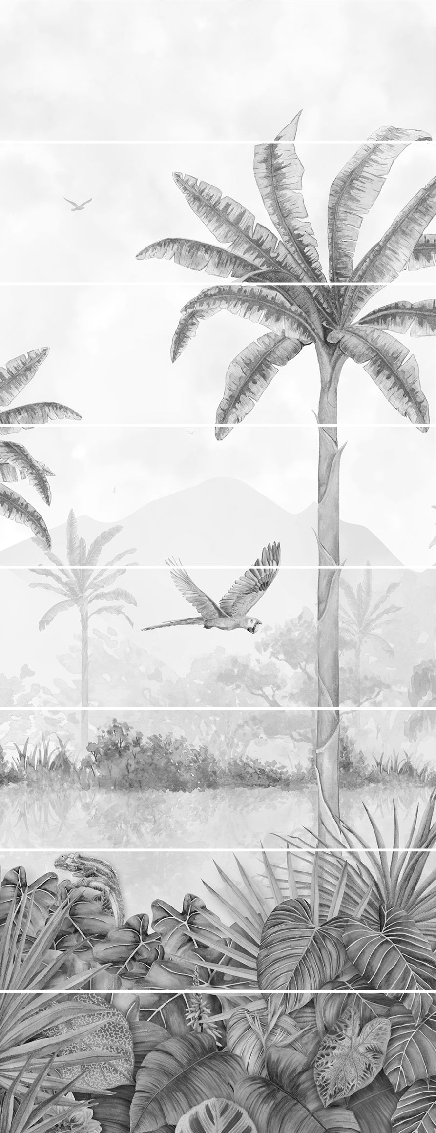 Tropical Oasis Monochrome Mural
