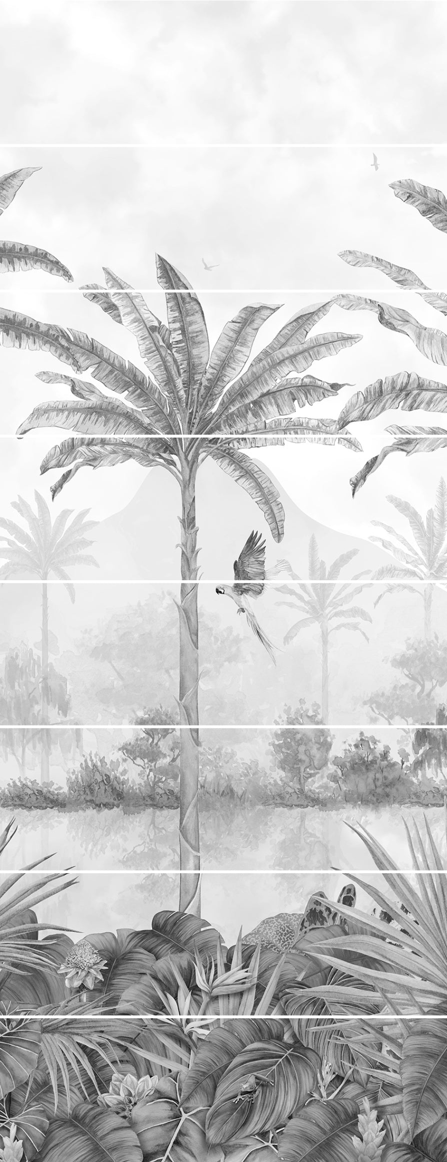 Tropical Oasis Monochrome Mural