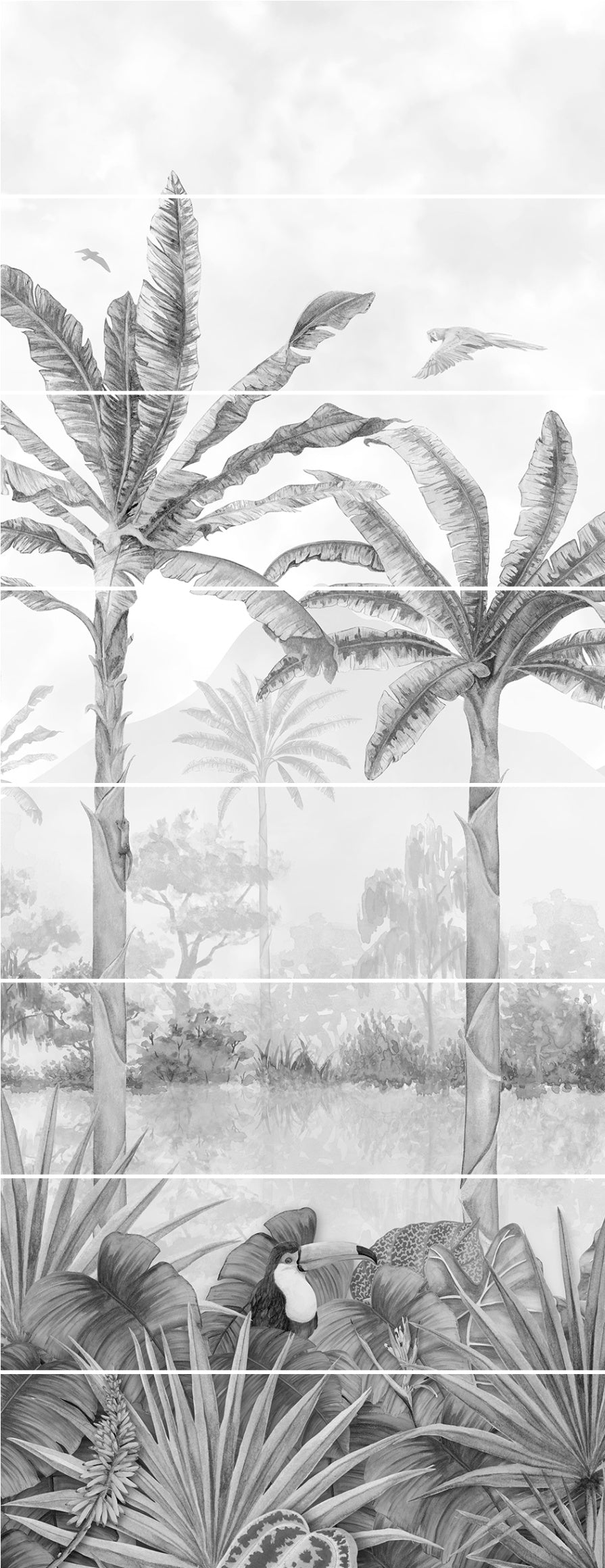 Tropical Oasis Monochrome Mural