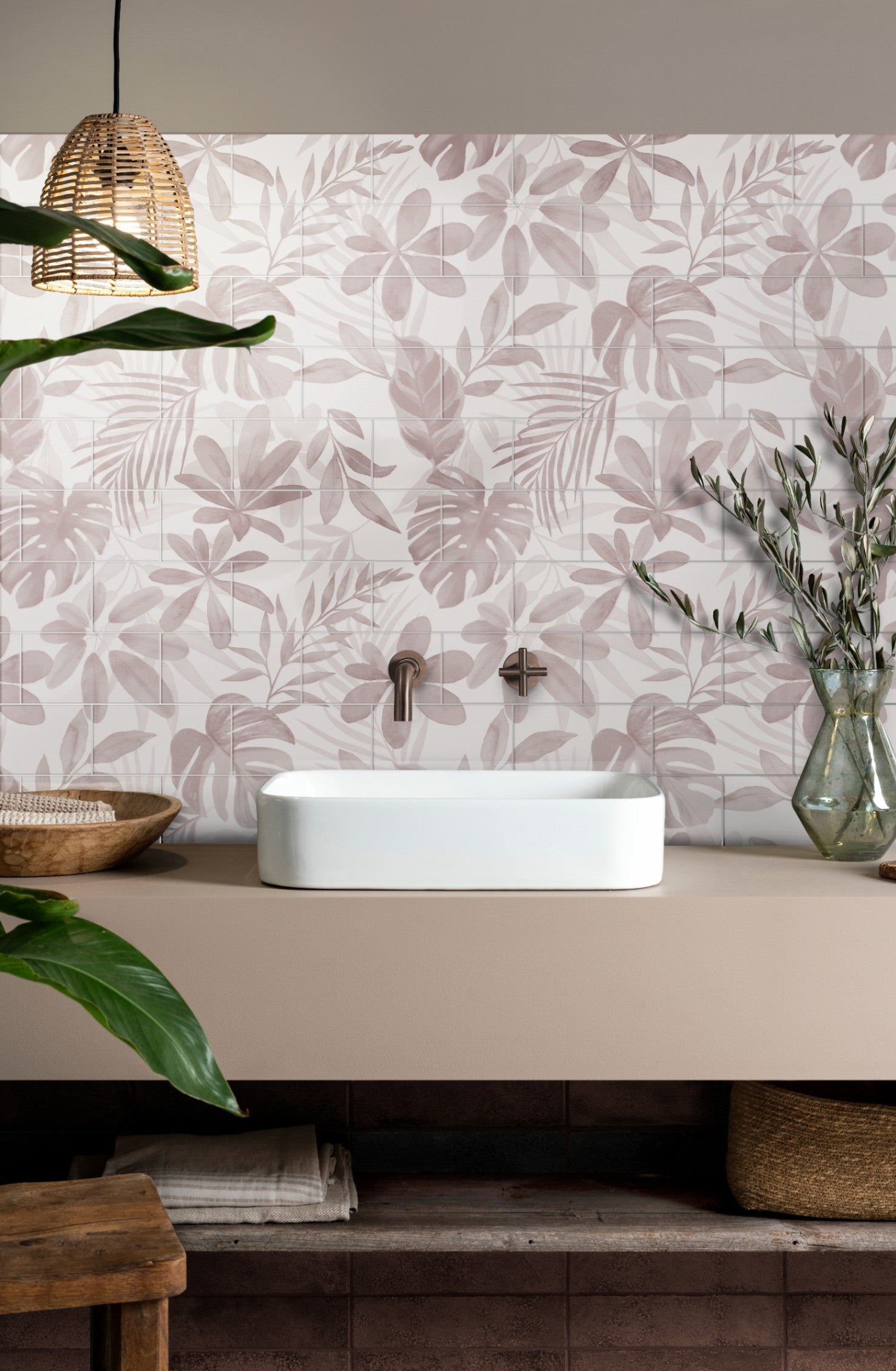 Jungle Grove Pink Brickbond 18-Tile Panel